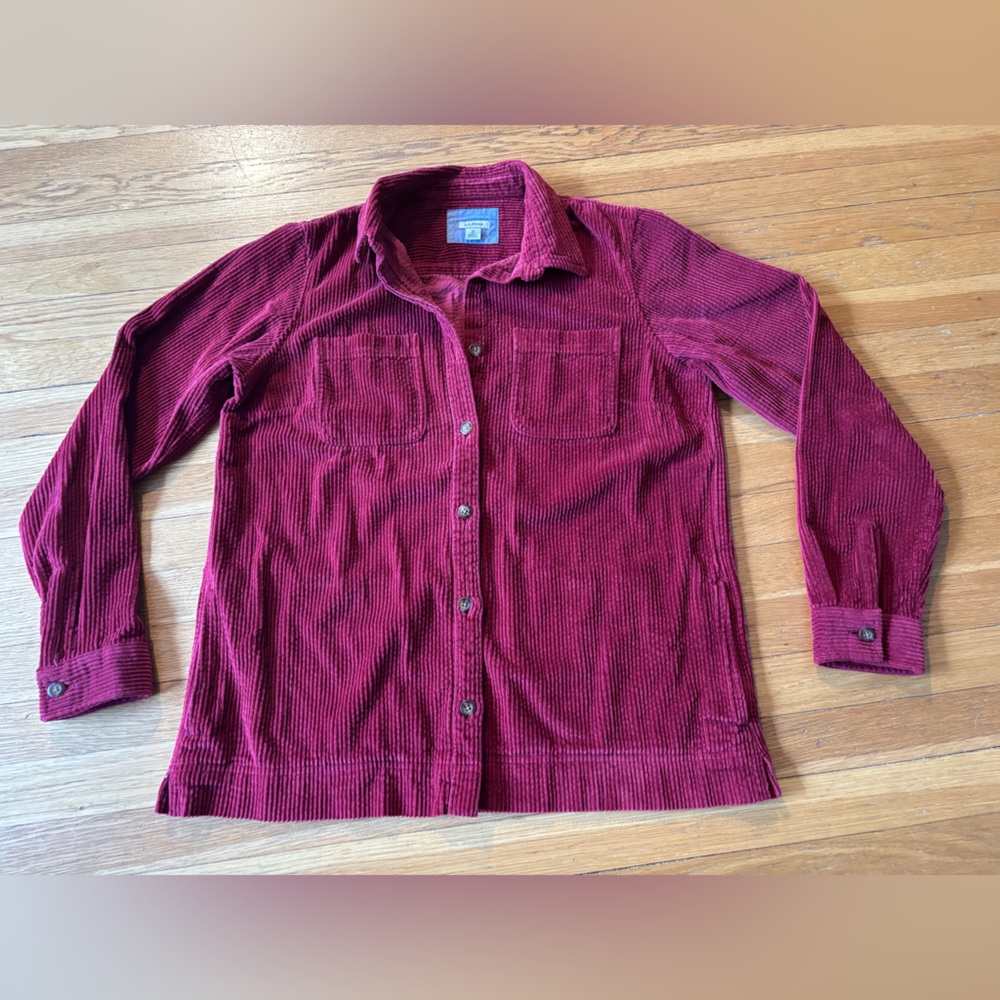 LL Bean Women’s Comfort Corduroy Relaxes Shirt Burgundy Red Medium TALL